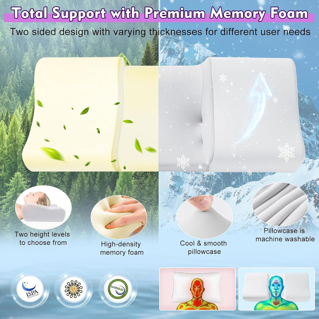VamorryDirect Anti Wrinkle Ergonomic Back Sleep Training Pillow: Cervical Memory Foam Anti Aging Beauty Pillow for Neck - Contoured Neck &…