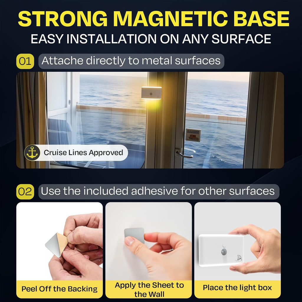 Nordmoose 2-Pack Magnetic Night Light for Cruise Ship Cabin Walls - Fun Color Changing, Dimmable Travel NightLight for Kids Room - Motion…