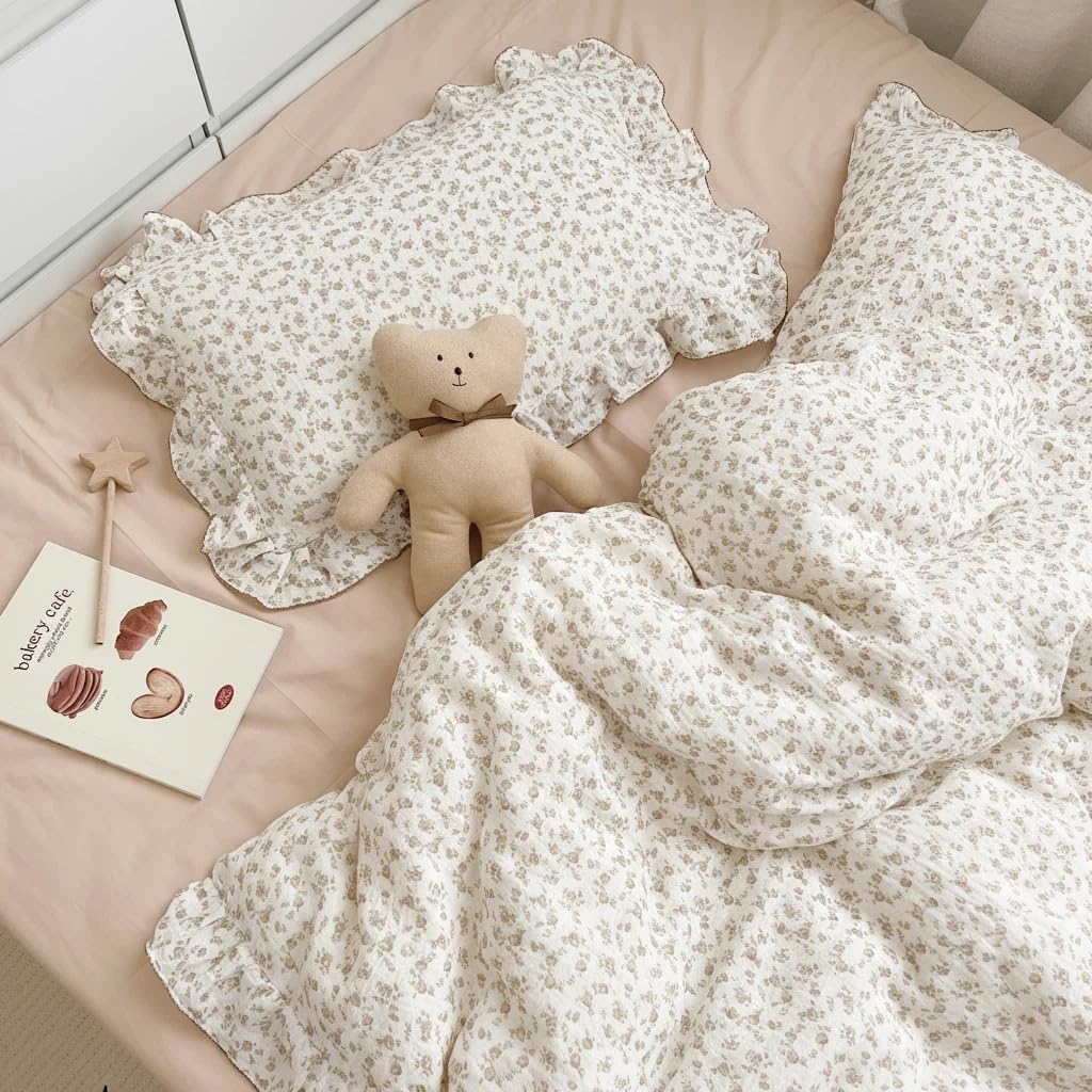 BuLuTu Cotton Muslin Kids Toddler Pillowcase with Cute Camellia Flowers Super Soft Travel Pillow Nursery Pillowcase for…