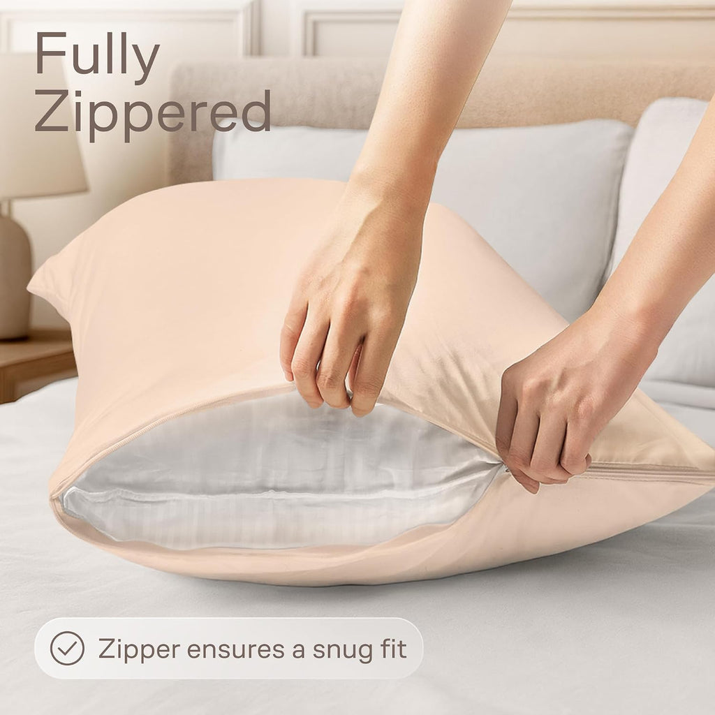 Ultra Soft Pillow Protectors with Zipper Queen Size - Set of 4 Breathable Pillow Covers - 100% Protection Against Stains, Dust & Dirt…