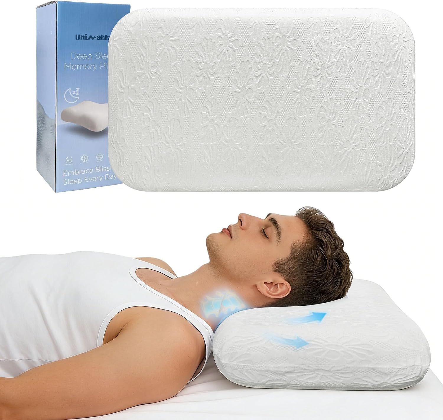 Unimatta White Velvet Bed Pillows for Sleeping 1 Pack - 27.6x15.7x3.9 Inch Gel Infused Memory Foam Queen Size Pillow with Jacquard Cover -…