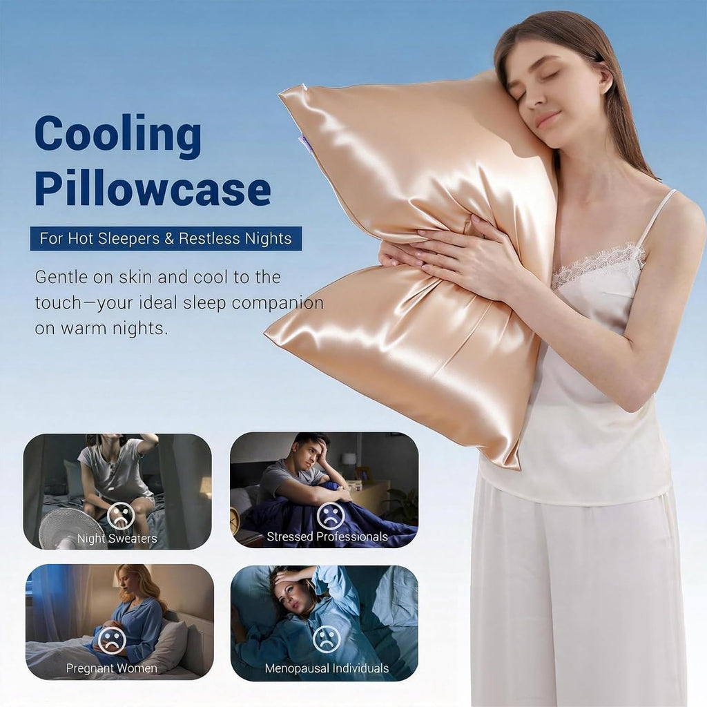 Luxear Cooling Pillow Cases for Hot Sleepers, Double-Sided Upgraded Arc-Chill Q-Max > 0.5 Cooling Satin Pillowcase, Silky Soft, Hair & Skin…