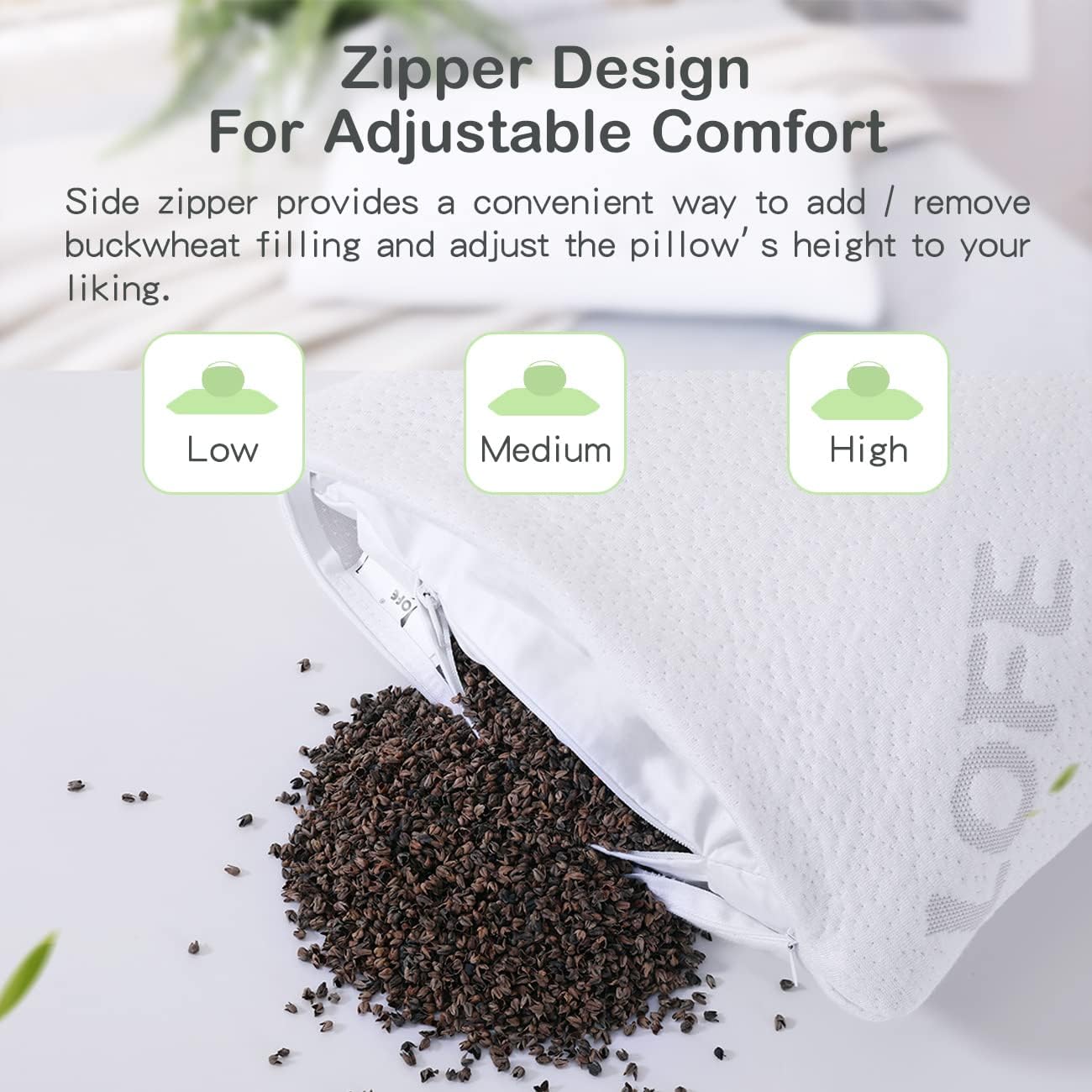 LOFE® Organic Buckwheat Pillow for Sleeping -14''x20'', Adjustable Loft, Breathable for Cool Sleep, Cervical Support for Back and Side…