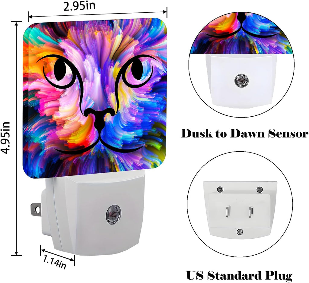 Colorful Cat Face Night Light, Plug Into Wall Decor for Stairway, Hallway, Kitchen, Dusk to Dawn Sensor Nightlights for Boys/Girls/Women/Men…