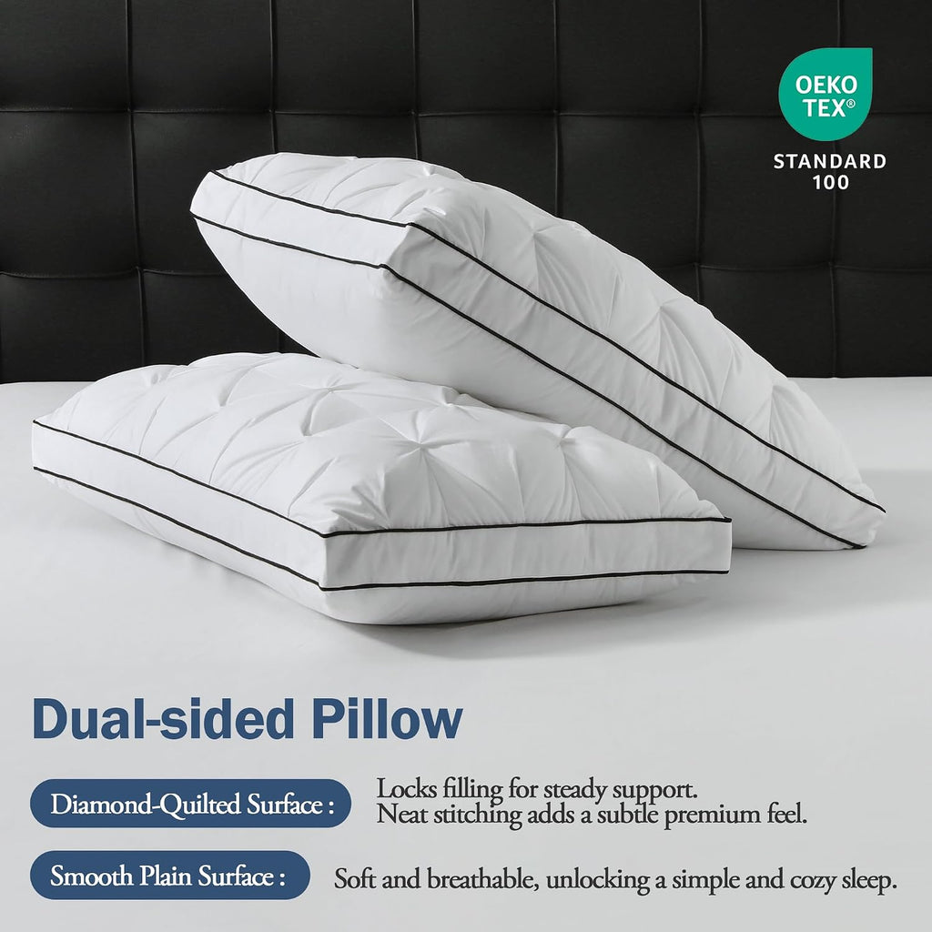 Bpc Luxury Goose Feather Down Pillows King Size, Gusseted Hotel Bed Pillows for Sleeping, 100% Organic Cotton Cover, Surround Polyester Fil…