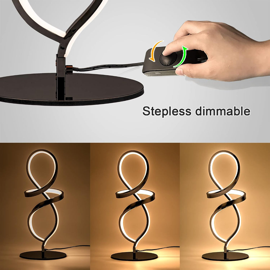 Mayful Modern Table Lamp with LED Unique Spiral Design, Small Nightstand Lamp with Stepless Dimming Switch, Black Bedside Lamps for…
