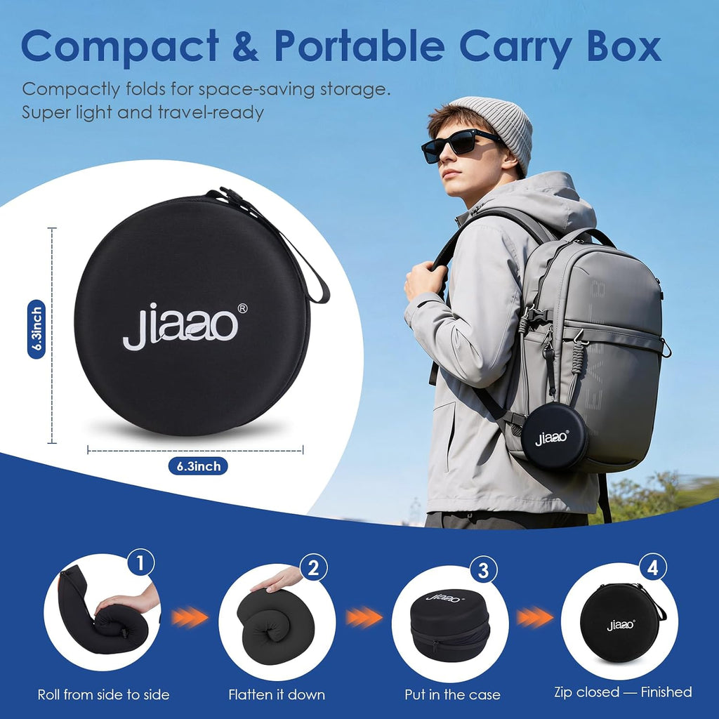 jiaao Travel Pillow Memory Foam Neck Pillow for Airplanes with Adjustable Neck Support, Includes Eye Mask, Earplugs & Storage Bag…