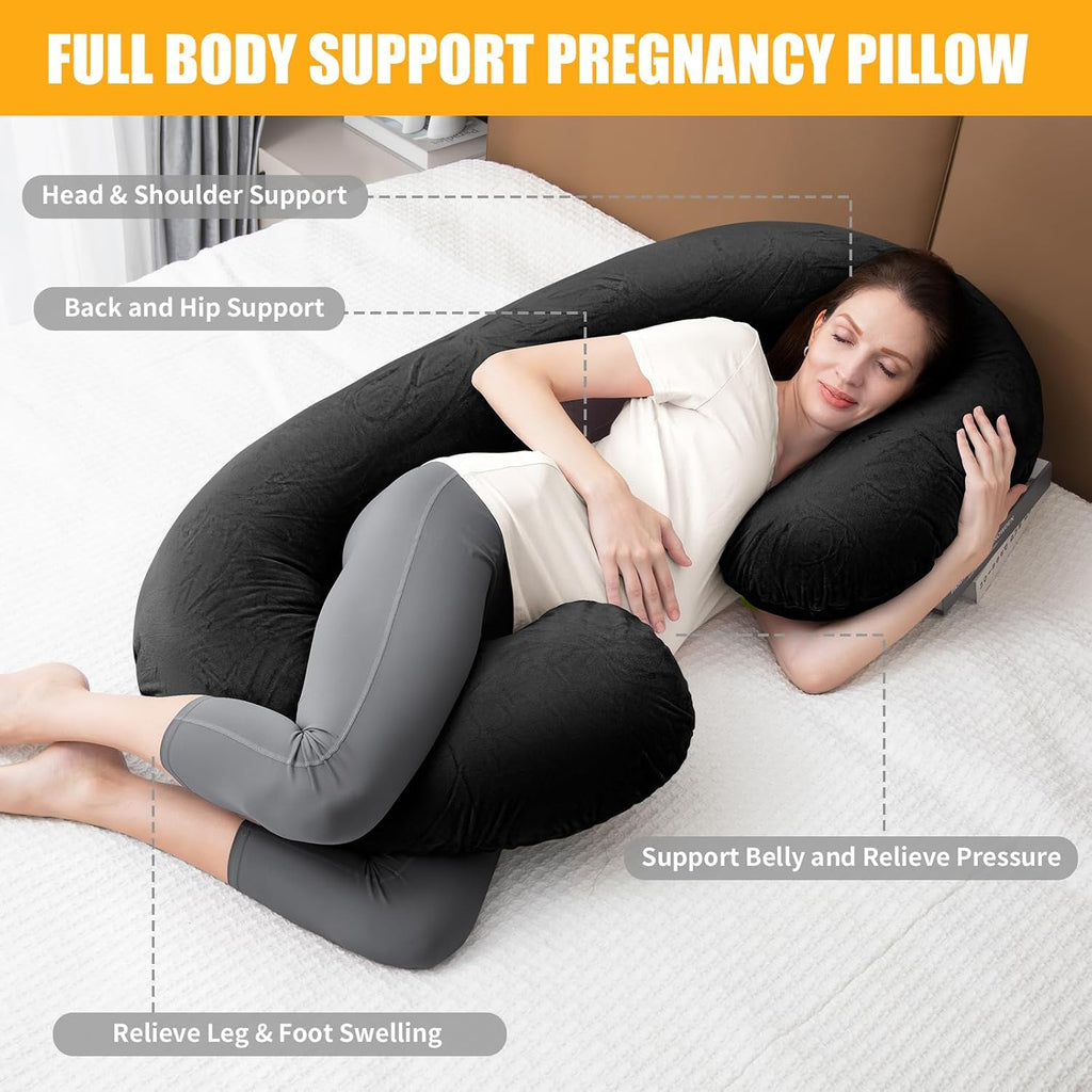 1 MIDDLE ONE Pregnancy Pillow, C Shaped Full Body Pregnant Women Sleeping Pillow for Maternity Support with Cover (Black)