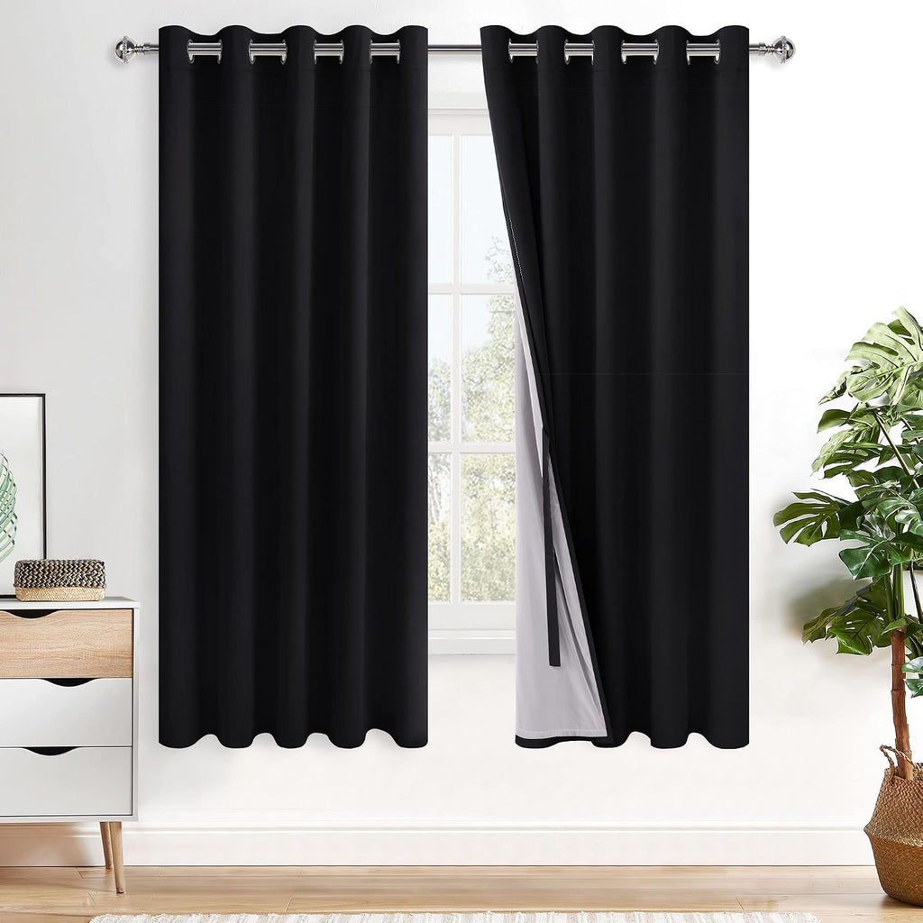 Xwzo 100% Blackout Window Curtains - Thermal Insulated & Completely Room Darkening Black Liner Window Treatment with Tiebacks for Bedroom/L…