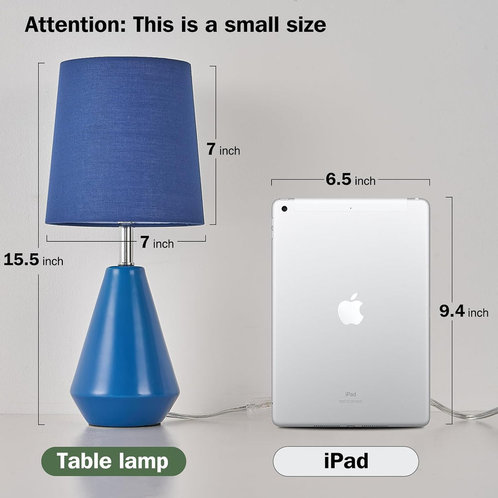 Small Bedside Table Lamp for Bedroom - Reading Desk Lamp with 3 Color Temperatures,15.5" Nightstand Ceramic Lamp with Fabric Shade for…