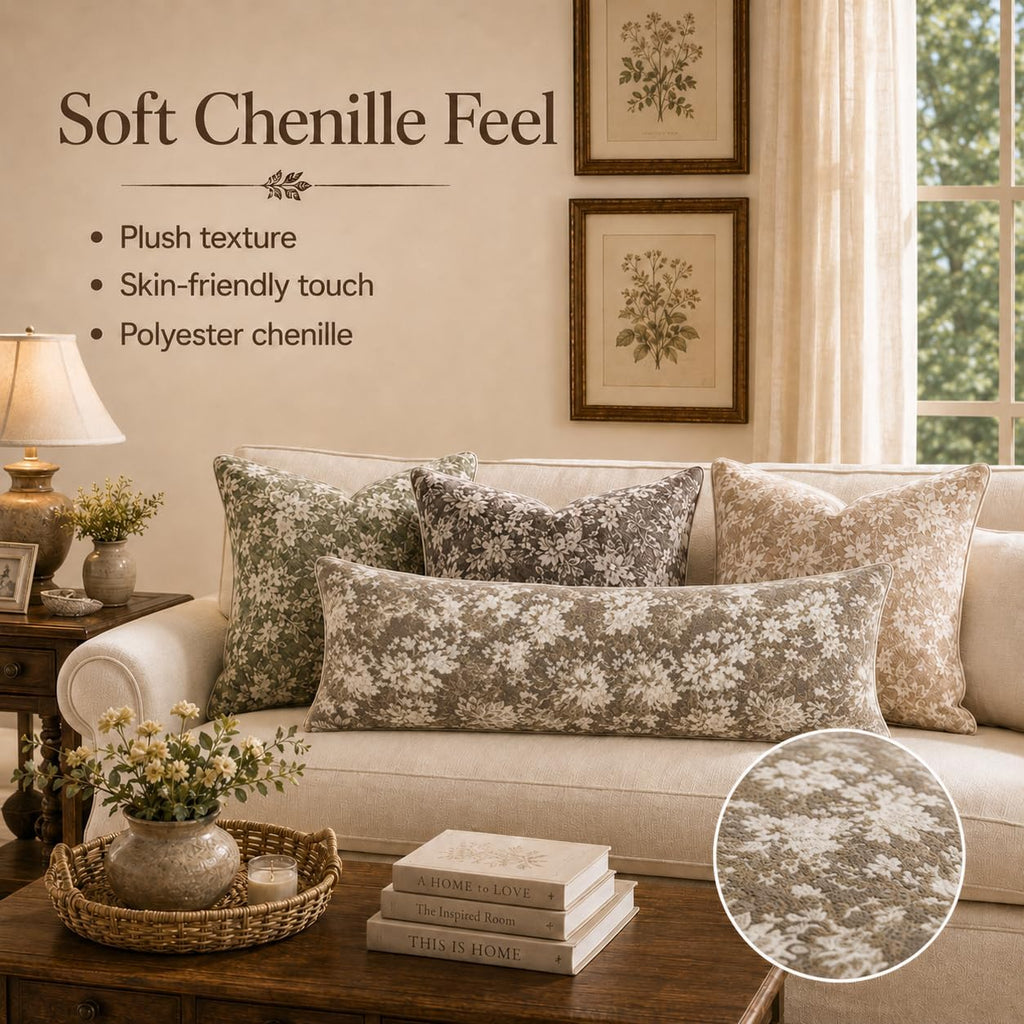 Haguko Vintage Floral Throw Pillow Covers 14x36 Long Lumbar Tapestry Chenille Soft Decorative Farmhouse Rectangular Accent Body Pill…