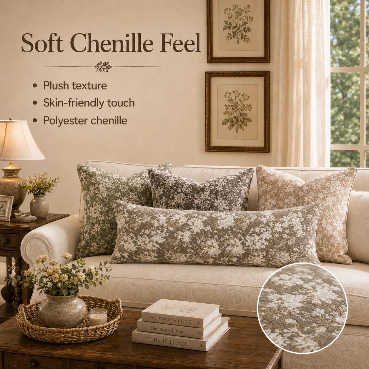 Haguko Vintage Floral Throw Pillow Covers 14x36 Long Lumbar Tapestry Chenille Soft Decorative Farmhouse Rectangular Accent Body Pill…