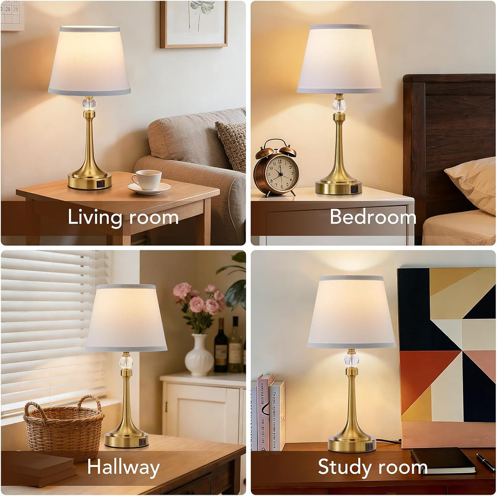19.7'' Touch Table Lamps for Living Room, Small Lamp for Bedroom with USB C+A Ports, Dimmable Touch Lamps Set of 2, Reading Desk Lamp for…