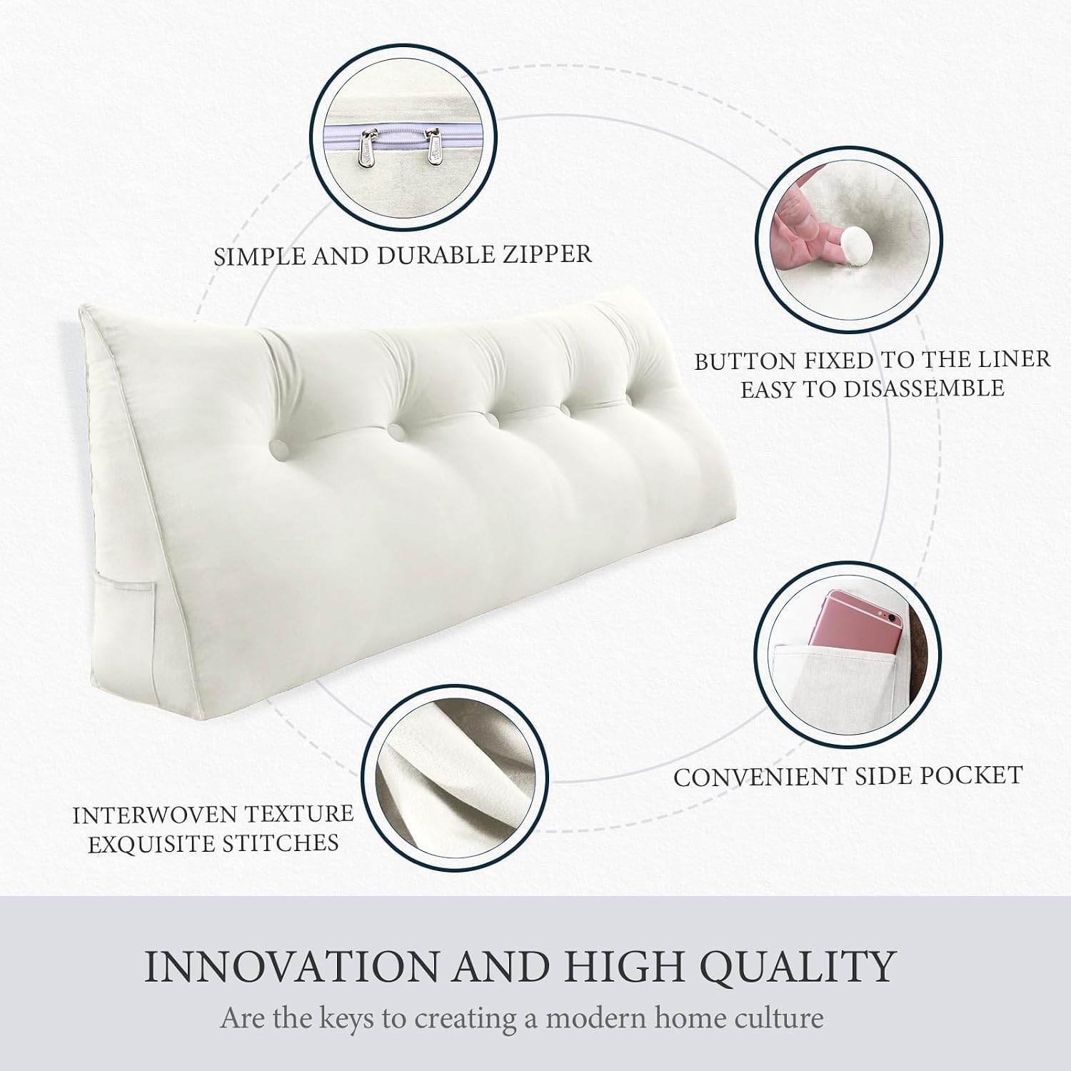 Headboard Pillow King - Bed Wedge Headboard Reading Pillow for Sitting in Bed, Large Daybed Pillow, Velvet Positioning Support Bedrest…