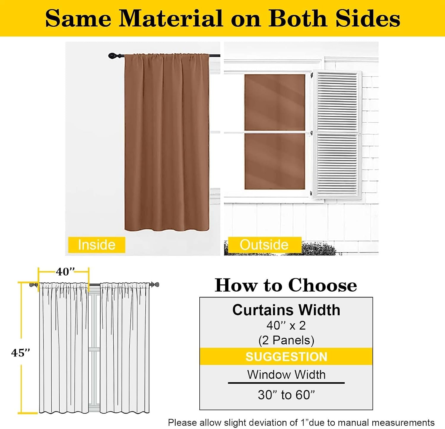 WelvetBLK Sun Baked Room Darkening Curtains for Bedroom Living Room 45 Inch Length 2 Panels Set, Soft Solid Thermal Insulated Rod Pocket Sh…