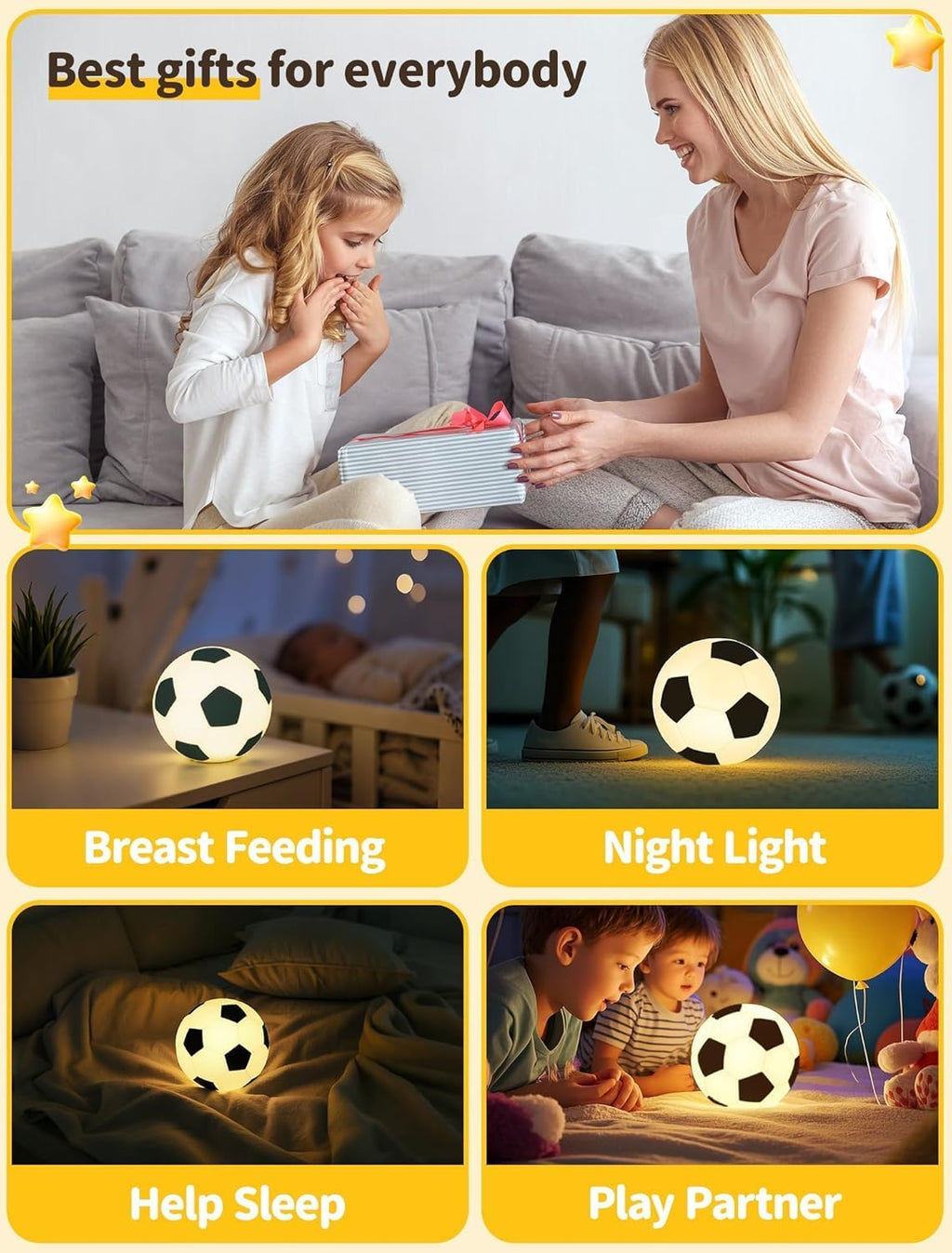 Tarinks Soccer Night Light for Kids, Rechargeable Touch Lamp, Silicone Soccer Ball Lamps, Cute Glowing Football Night light, Portable Nurse…