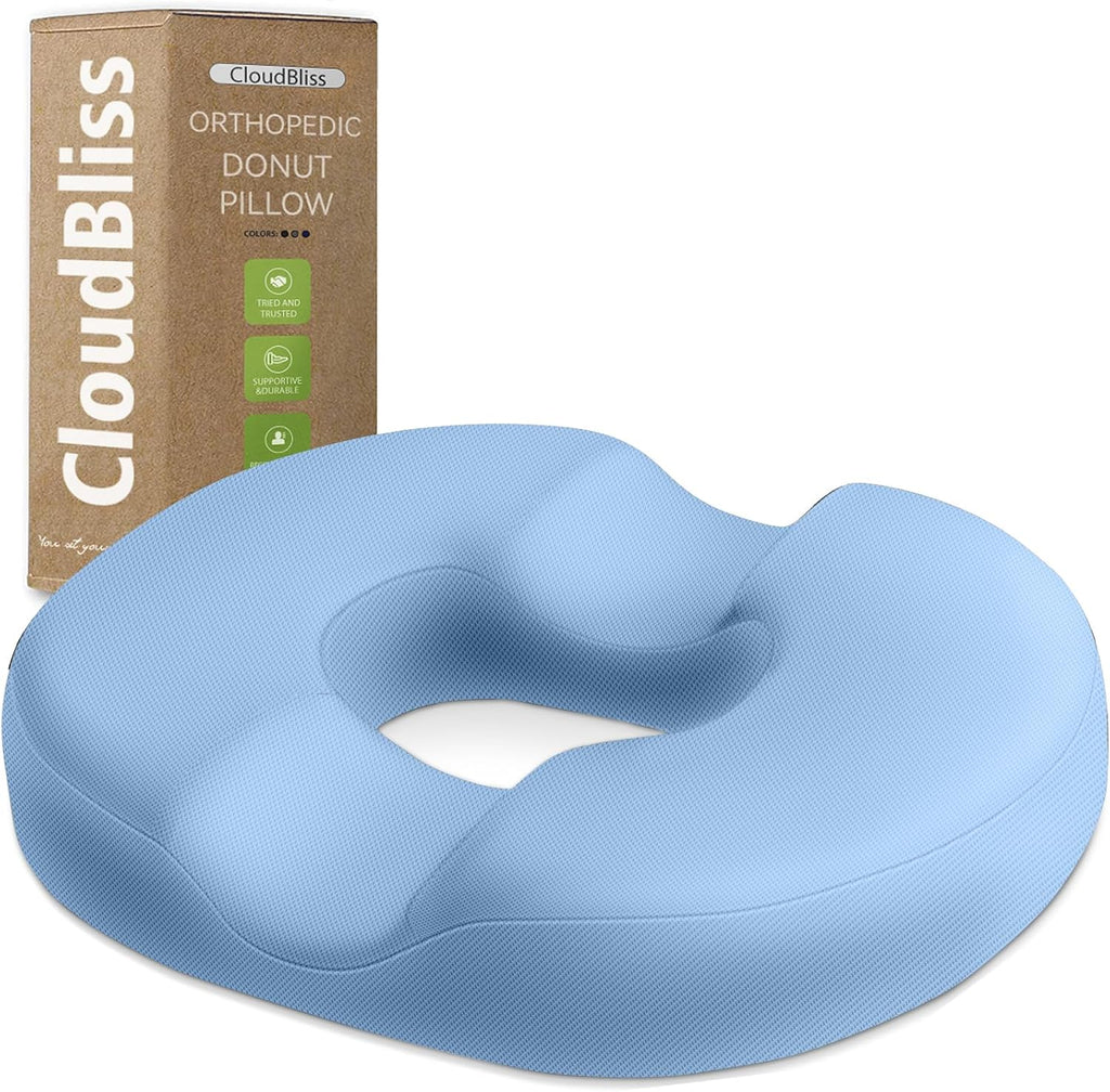 CloudBliss Donut Pillow Seat Cushion Chair Pad for Tailbone and Hemorrhoids, Memory Foam Cushion for Men and Women for Home & Office, Light…