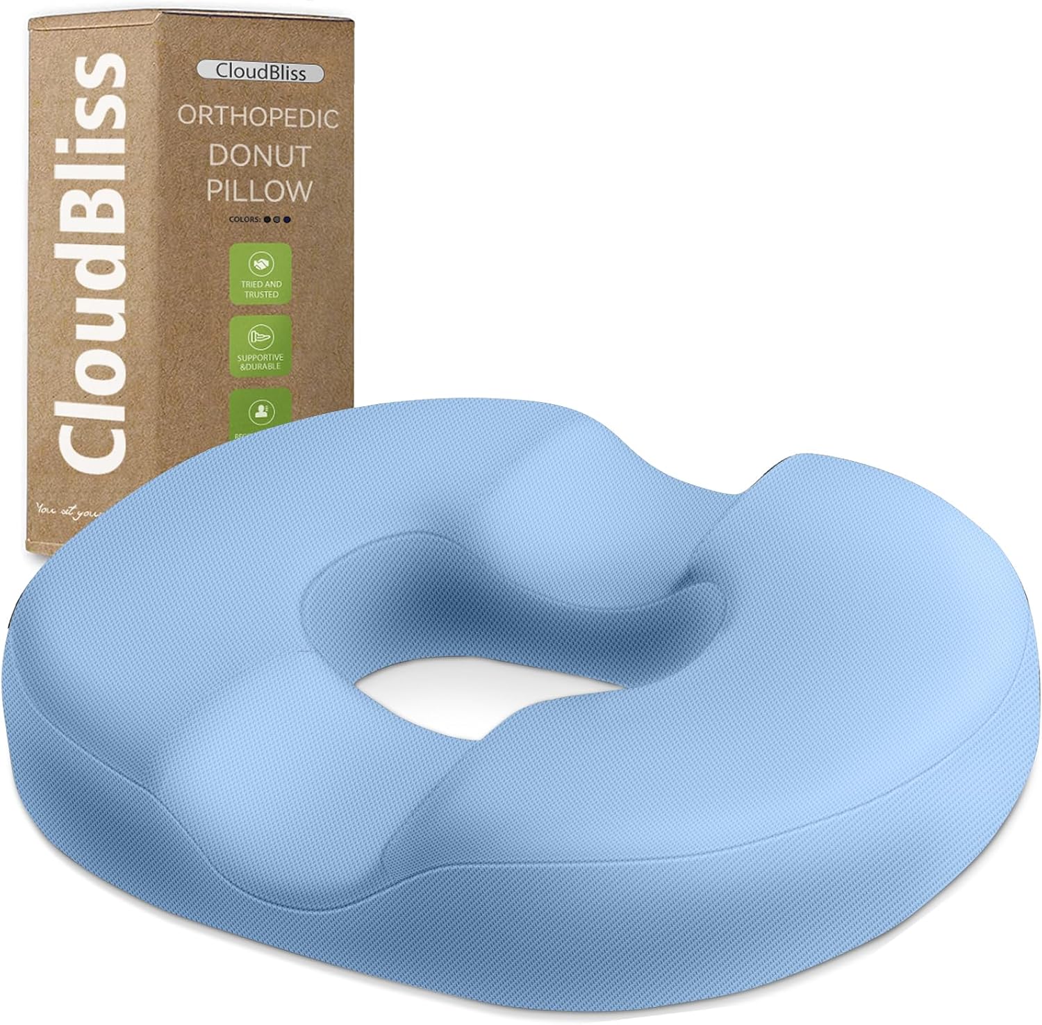 CloudBliss Donut Pillow Seat Cushion Chair Pad for Tailbone and Hemorrhoids, Memory Foam Cushion for Men and Women for Home & Office, Light…