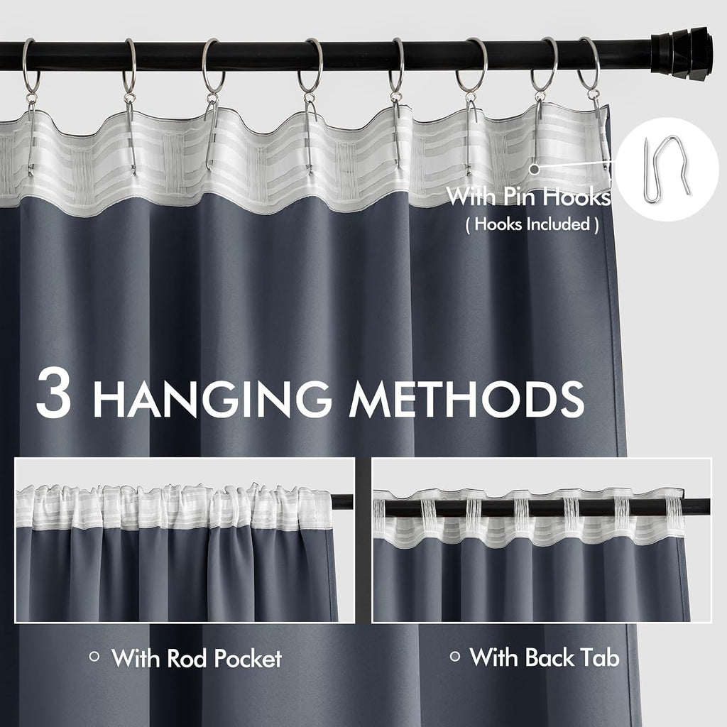 Miulee Stone Blue Back Tab Blackout Curtains 120 Inch Long 2 Panels Set for Bedroom, Rod Pocket/Pinch Pleated Extra Long Thermal Insulated…