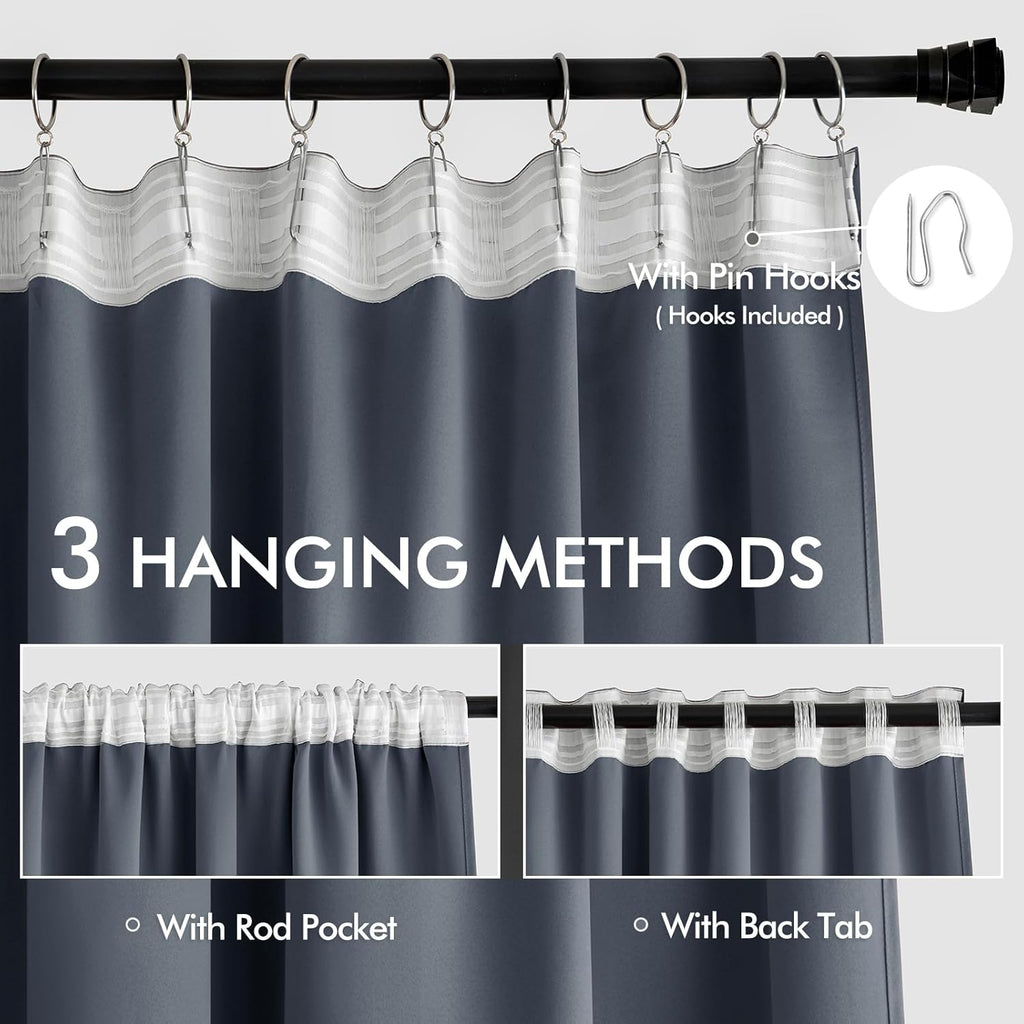 Miulee Stone Blue Back Tab Blackout Curtains 84 Inch Length 2 Panels Set for Living Room Bedroom Privacy, Rod Pocket/Pinch Pleat Thermal In…