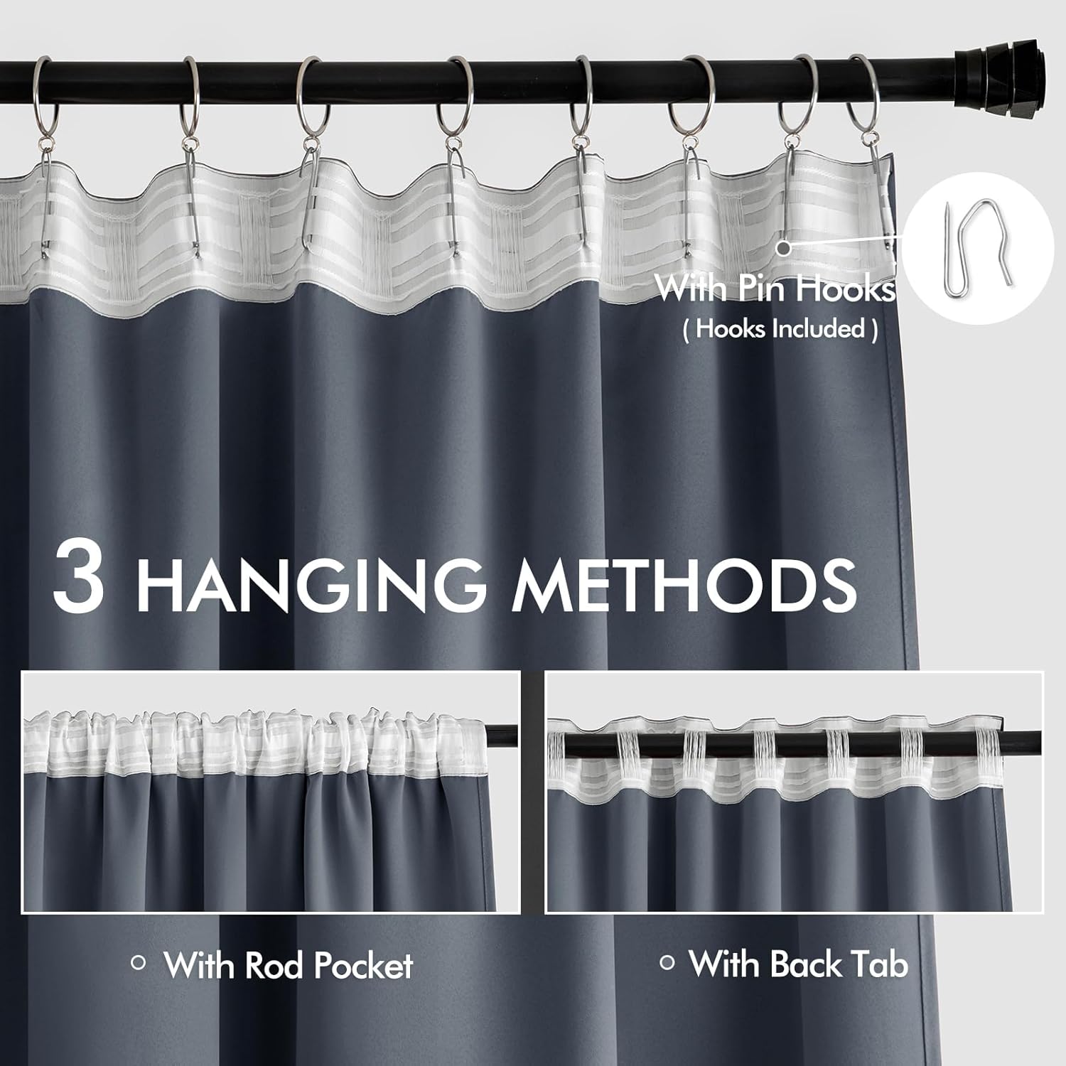 Miulee Stone Blue Back Tab Blackout Curtains 84 Inch Length 2 Panels Set for Living Room Bedroom Privacy, Rod Pocket/Pinch Pleat Thermal In…