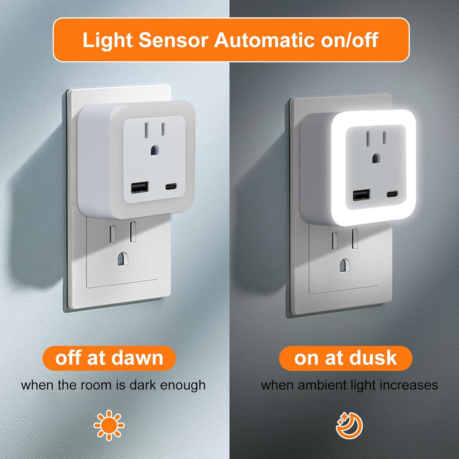 Night Lights Plug Into Wall 2 Pack Rechargeable Battery Backup Light Dusk to Dawn Sensor Night Light with Outlet Expander for Adults Kids…