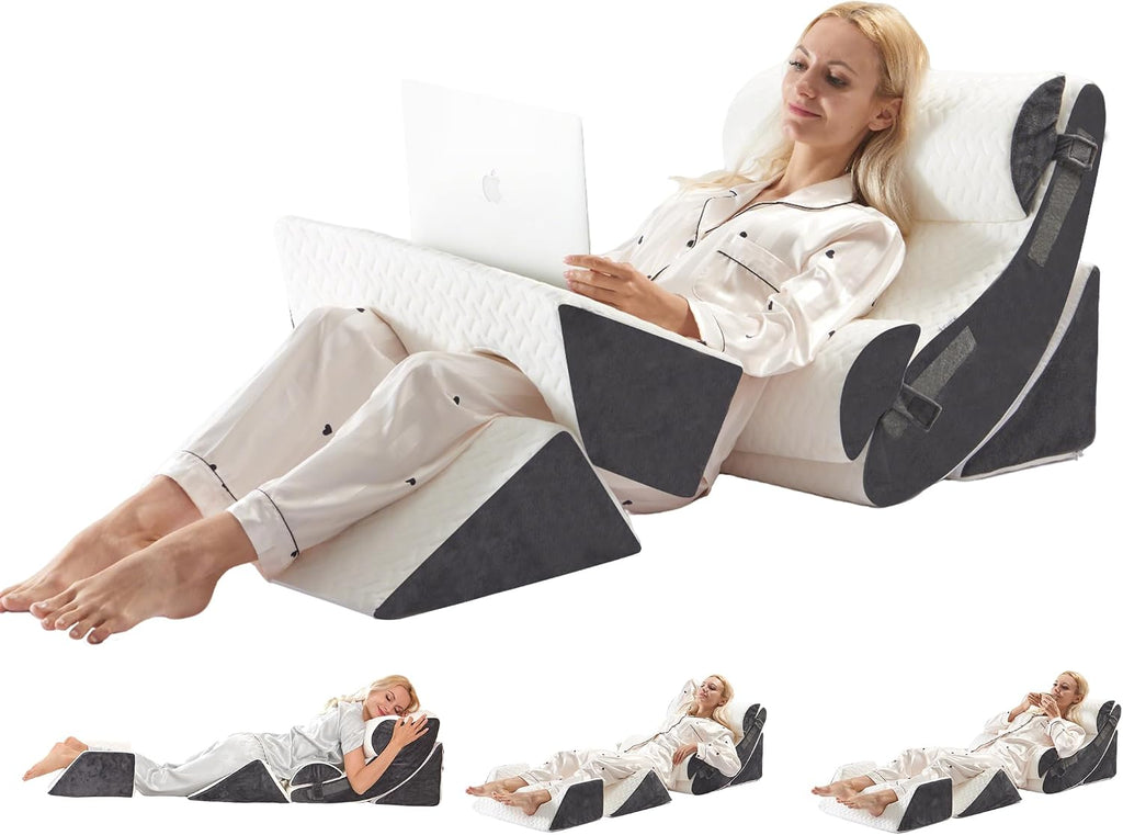 WSOFRLAC 6PCS Multi-Functional Bed Wedge Pillow Kit - 7-in-1 Orthopedic Support for Back/Neck/Legs, Post Surgery Recovery & Sitting Up in…