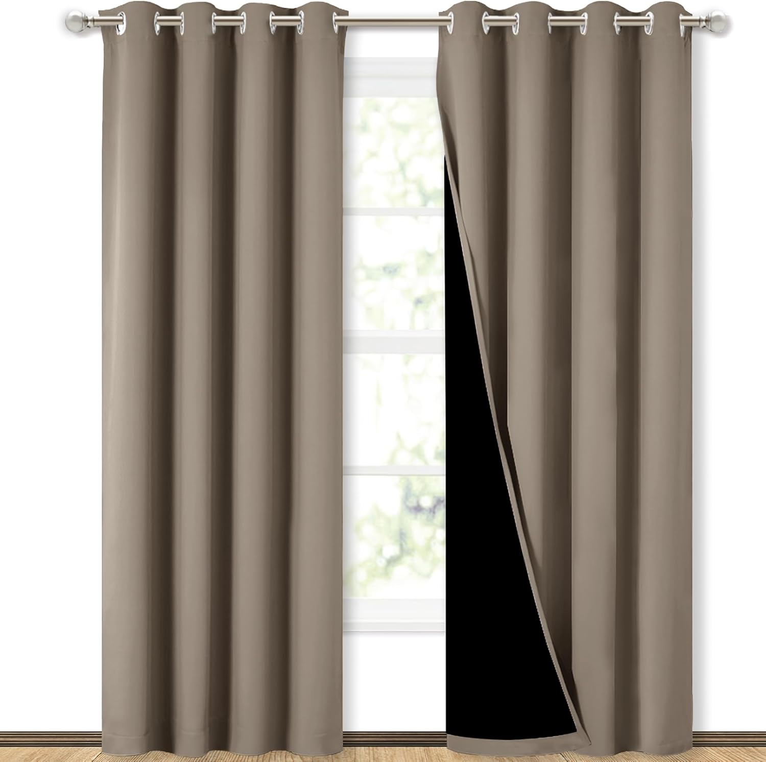 Nicetown Taupe Full Shade Curtain Panels, Pair of Energy Smart & Noise Blocking Out Blackout Drapes for Dining Room Window, Thermal Insulat…