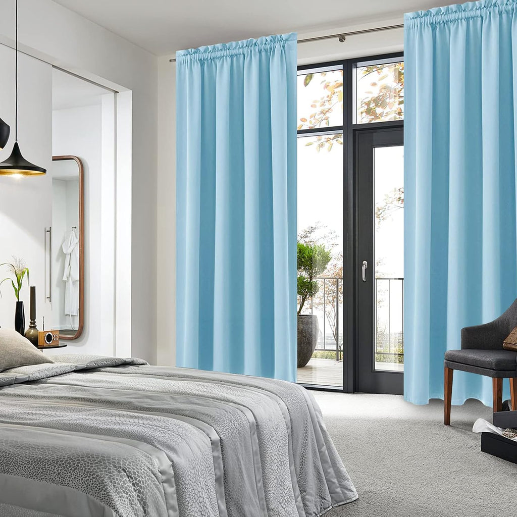 Dwcn Blackout Curtains Room Darkening Thermal Insulated Bedroom Curtains Window Curtain Panels, 52 x 84 inches Long, Set of 2 Light Blue Ro…