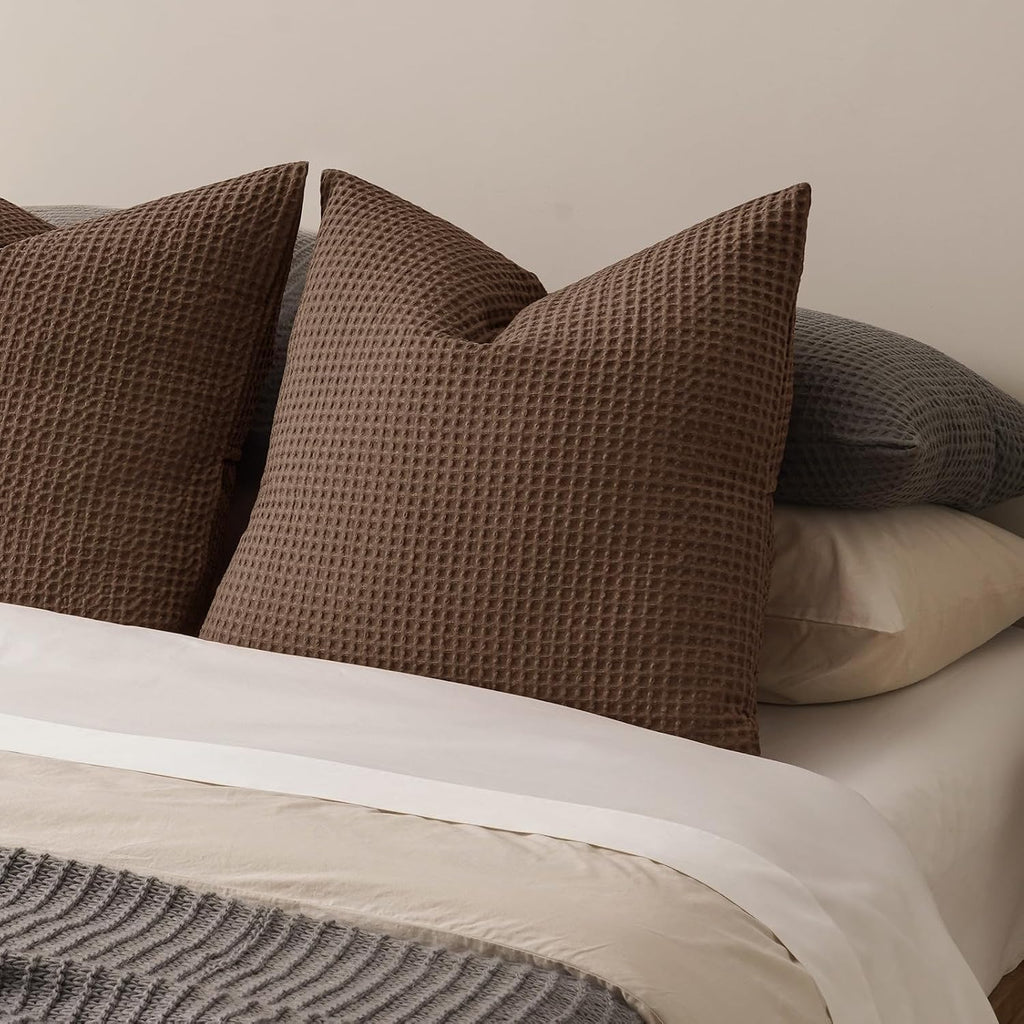Phf Ultra Soft Waffle Weave Euro Shams Pillow Covers, No Filling, 2 Pack 26" x 26" Bed Cushion Covers, Breathable & Skin-Friendly Bed Pillo…
