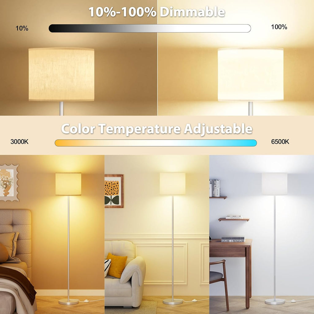 Keepsmile Dimmable Floor Lamps for LivingRoom with 12W LED Bulb, Foot Switch, Remote Custom Color Temperature Floor Light, Linen Shade…