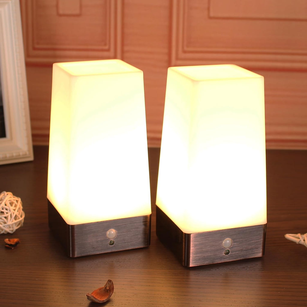 WRalwaysLX 2Pack Bedside Lamp PIR Motion Sensor LED Night Light,3 Modes Battery Powered Small Table Lamp, USE 3x1.5VAAA Battery, Sensitive…