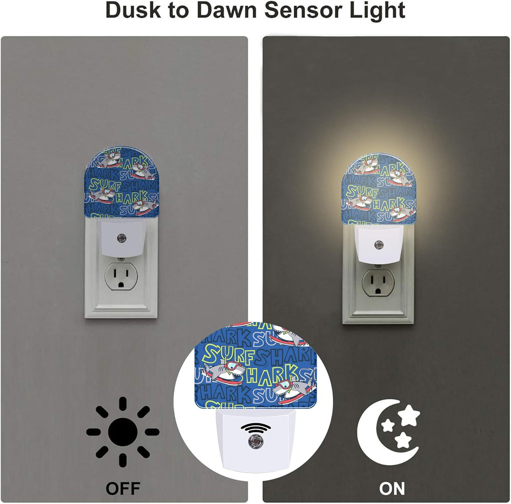 Cartoon Surfing Sharks Night Light, Cool Cute Shark Dusk to Dawn Night Light Plug in,0.5w Energy Saving Sleep Friendly Nightlights for…