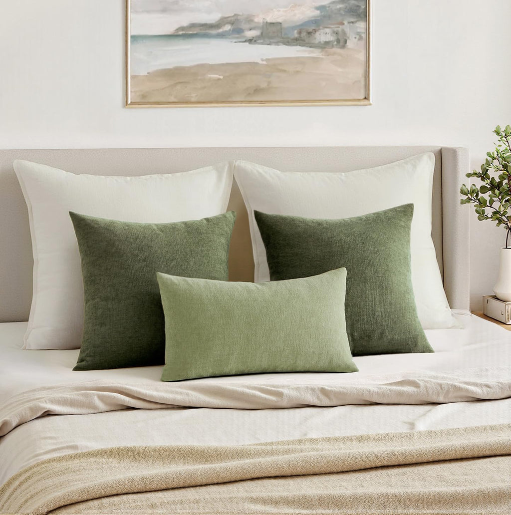 Miulee Sage Green Couch Pillow Covers 12x20 Inch, Set of 2 Soft Spring Chenille Decorative Lumbar Throw Pillow Covers Farmhouse for Sofa Li…