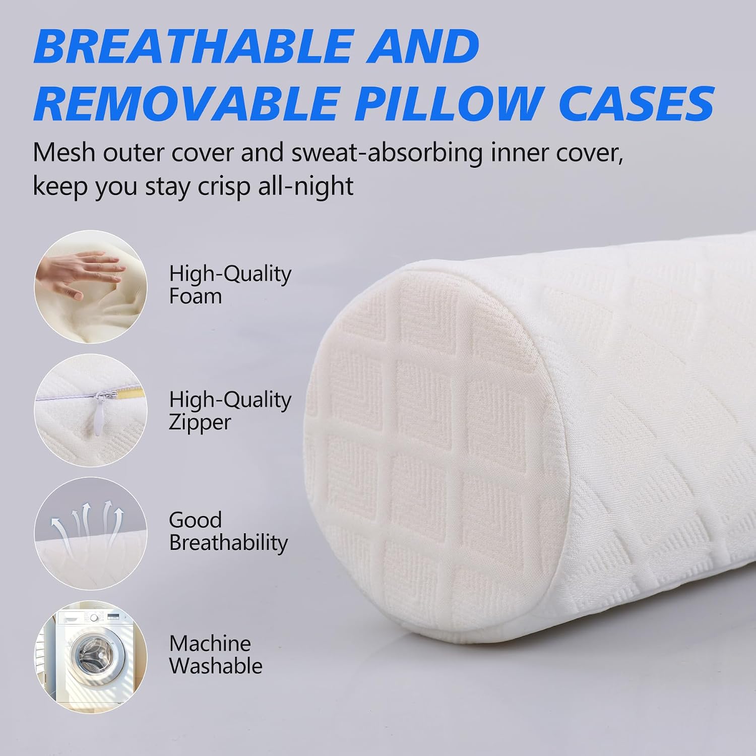 Cozyth Cervical Roll Pillow, Medium Soft Memory Foam Neck Round Pillow Cylinder Bolster Pillow for Sleeping, Round Neck Support for Bed…