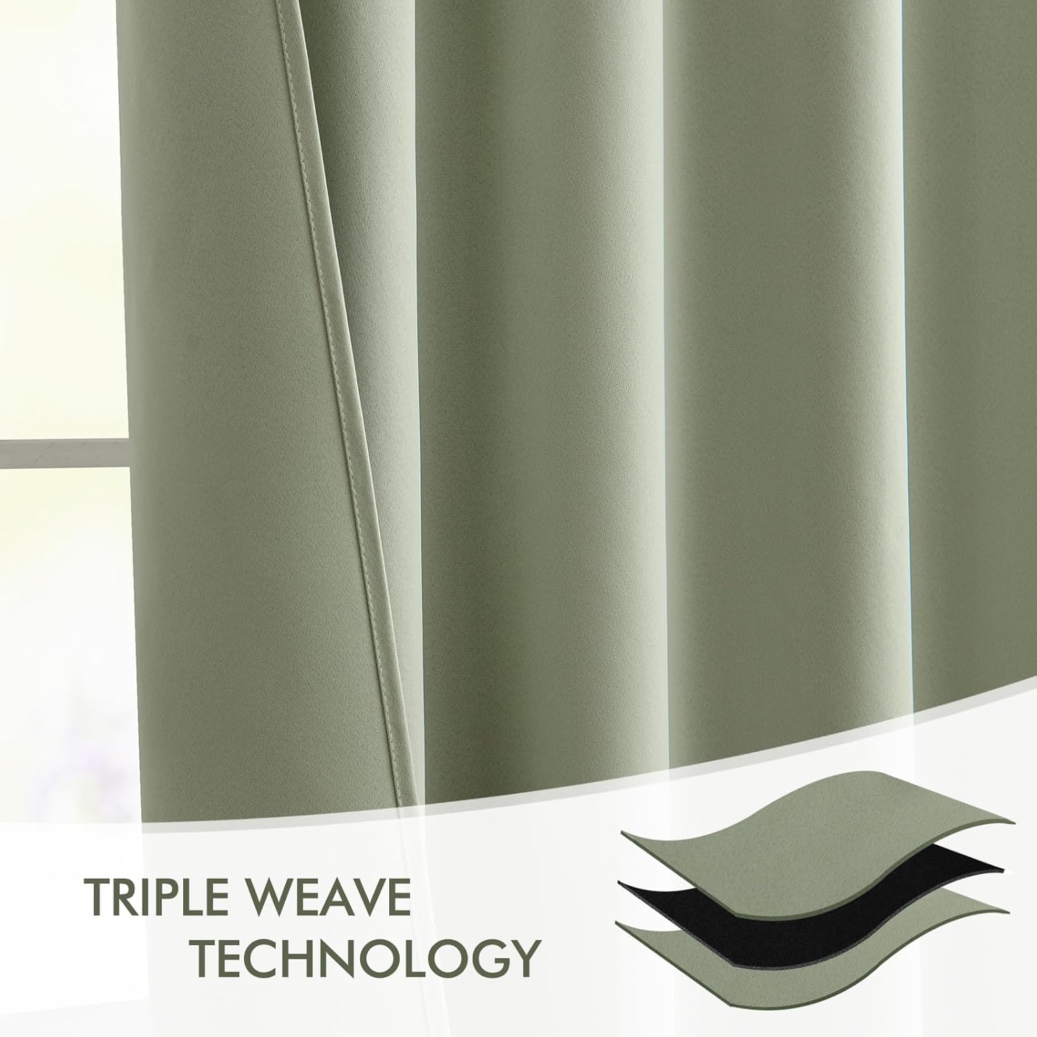 Miulee Sage Green Back Tab Blackout Curtains 72 Inch Length 2 Panels Set for Living Room Bedroom Privacy, Rod Pocket/Pinch Pleat Thermal In…