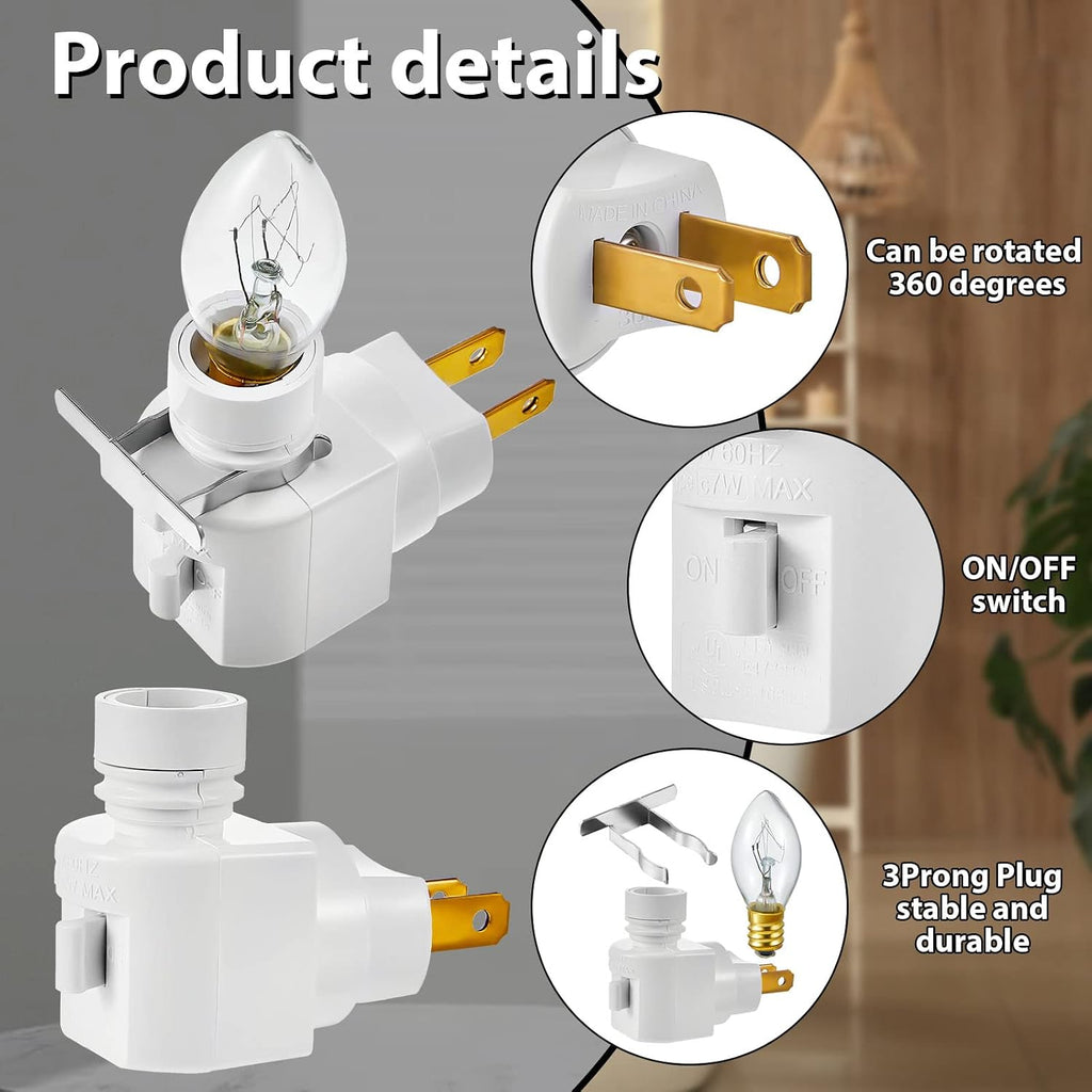 4 Sets Plug in Night Light 120V Night Lights Plug into Wall Includes 7W E12 Bulb and Metal Clips Nightlight Plugin, White