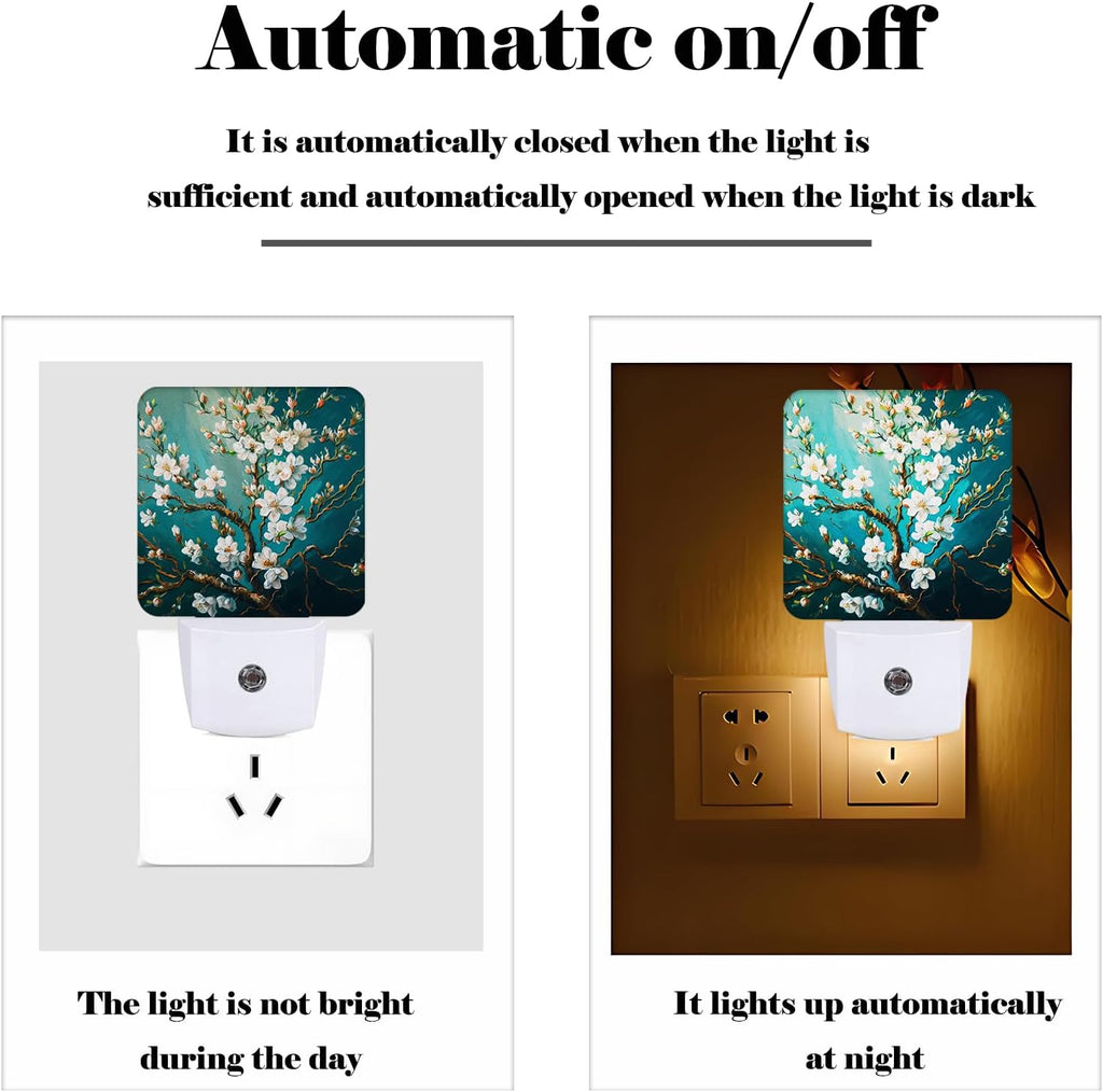Blossoming Almond Tree Night Light, Plug-in Nightlights Auto Sensor Night Lamp Dusk to Dawn Lamp Home Decor for Nursery Children Girls Boys