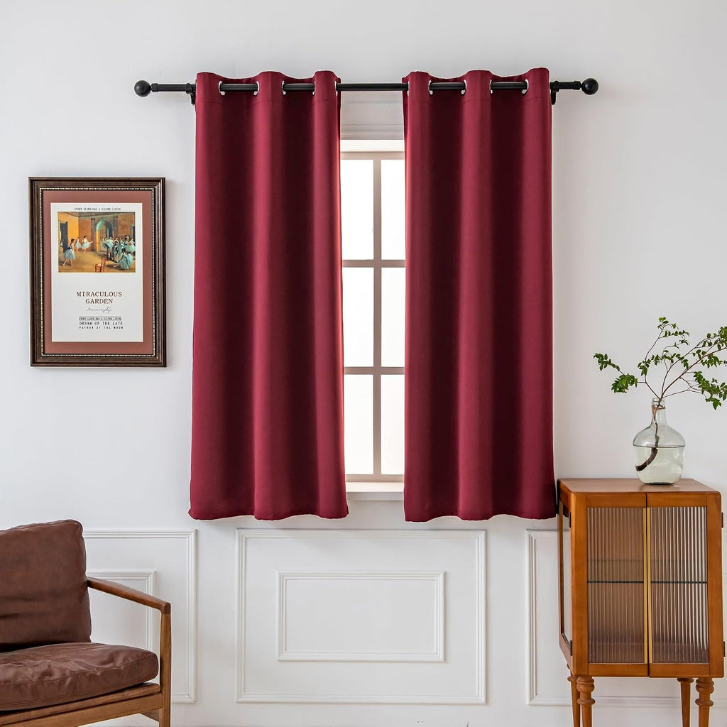 Pickluc Grommet Blackout Curtains for Bedroom and Living Room 2 Panels Set, Thermal Insulated Room Darkening Curtains, Burgundy Red, 42 x…