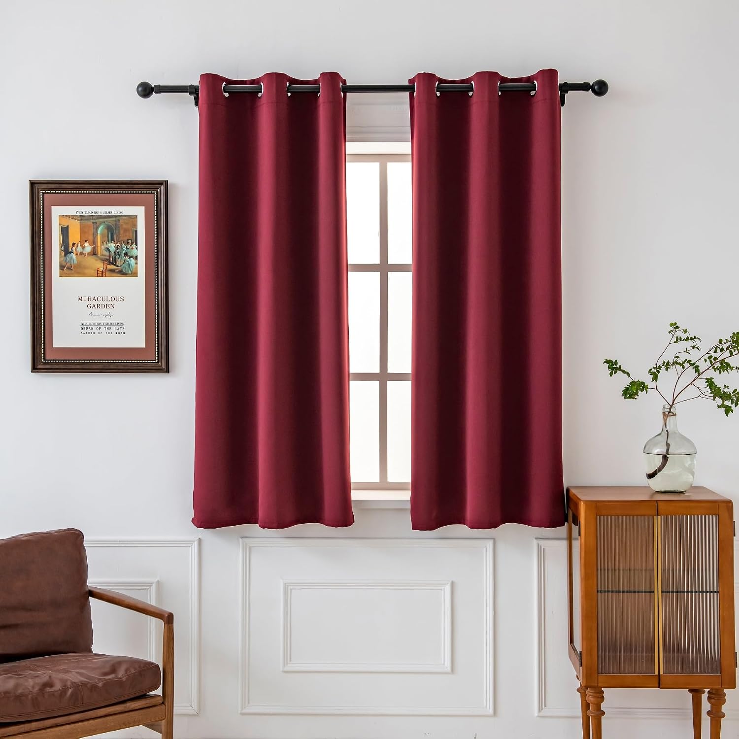 Pickluc Grommet Blackout Curtains for Bedroom and Living Room 2 Panels Set, Thermal Insulated Room Darkening Curtains, Burgundy Red, 42 x…