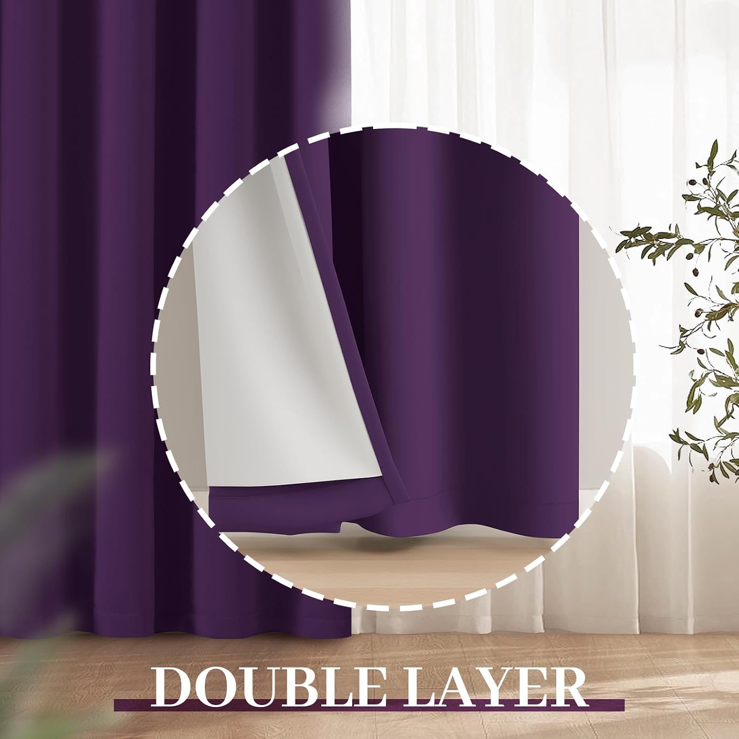 Yakamok Room Darkening 100% Blackout Curtains Grommet Window Treatments with 2 Thick Layers-Purple Thermal Insulated Drapes Set of 2 Panels…