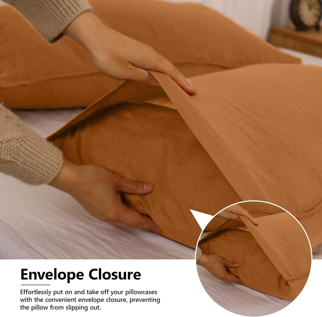 Simple&Opulence 100% Linen Pillowcases Basic Style Solid Color Set of 2, Queen Size Stone Washed Flax Pillow Cover Envelope Closure…