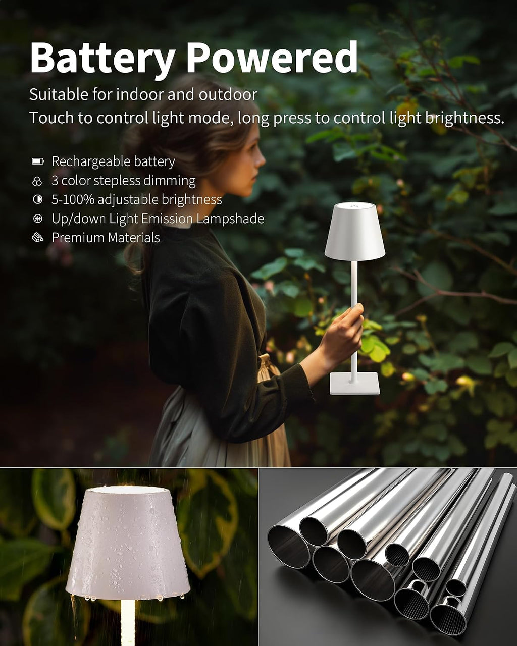 KDG 2 Pack Cordless Table Lamp, Portable LED Desk Lamp, 5000mAh Battery Operated, 3 Color Stepless Dimming Up, for…