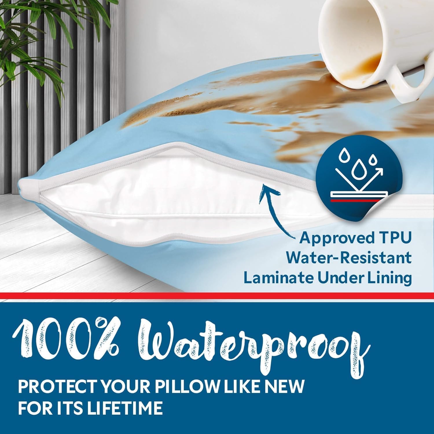 Guardmax Waterproof Pillow Protector Light Blue Standard Size - Zippered Bed Bug Pillow Protector 8 Pack - Hypoallergenic Pillow Case…