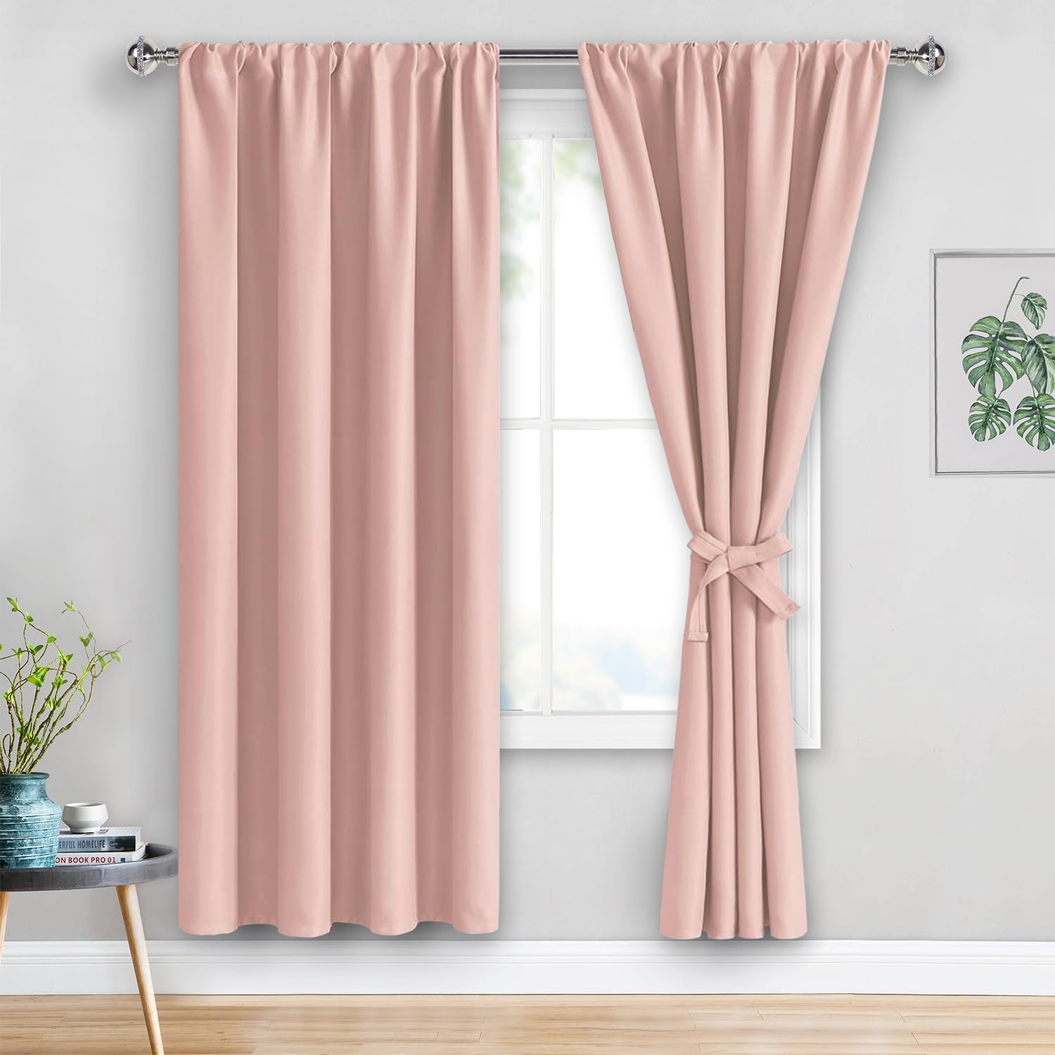 Jiuzhen Blackout Curtains for Bedroom - Thermal Insulated Room Darkening Rod Pocket Curtains for Living Room, Set of 2 Panels with Tiebacks…