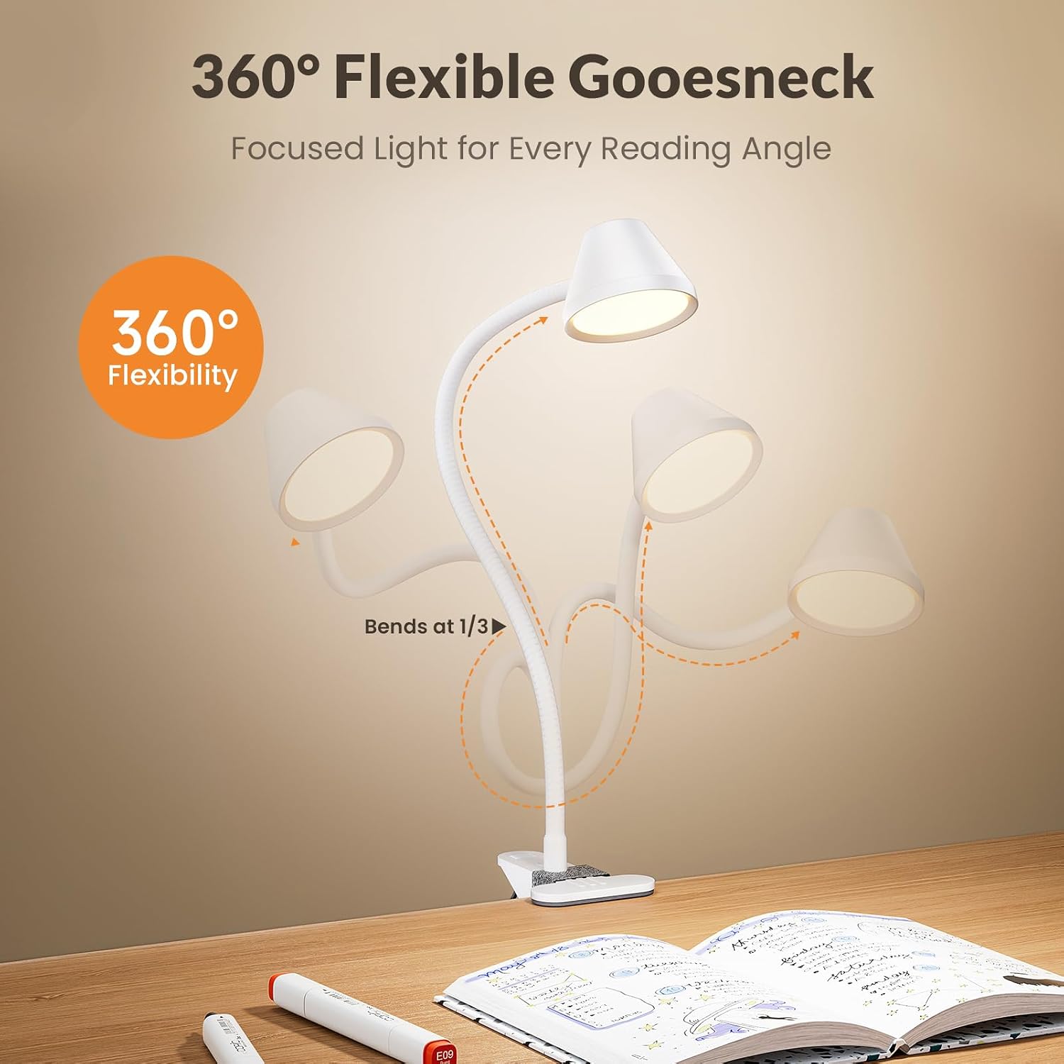 Lepower Clip on Light, Reading Lights for Books in Bed with 5 Colors & Stepless Dimming, RG0 Eye-comfort, Auto Timer & Night Light…