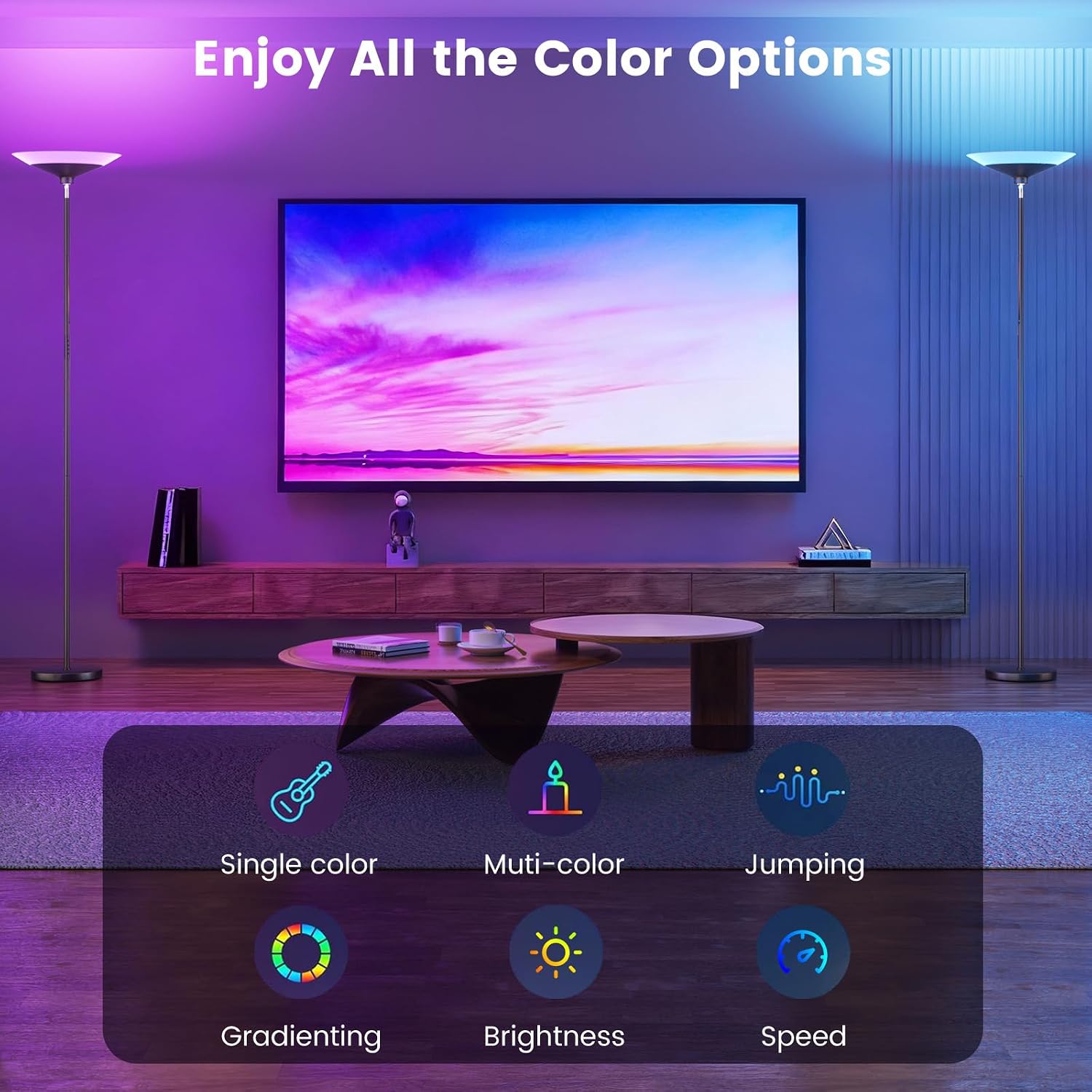 SIBRILLE RGB Torchiere Floor Lamp - 30W Dimmable LED Standing Lamp with Remote, Multi Color Changing, 72in Tall Corner Light, Bright…