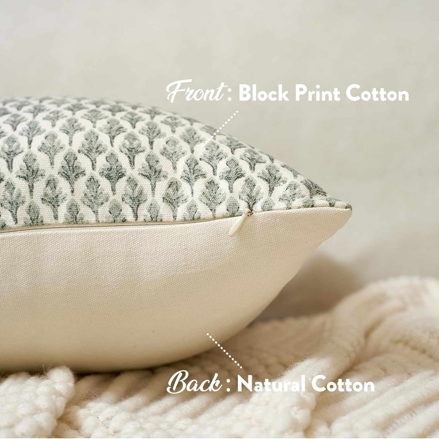 Fiouovohome FIOUOVO Floral Pillow Covers 18x18 Pillow Cover Block Print Couch Pillows for Living Room Decorative Neutral Accent Throw Pillo…