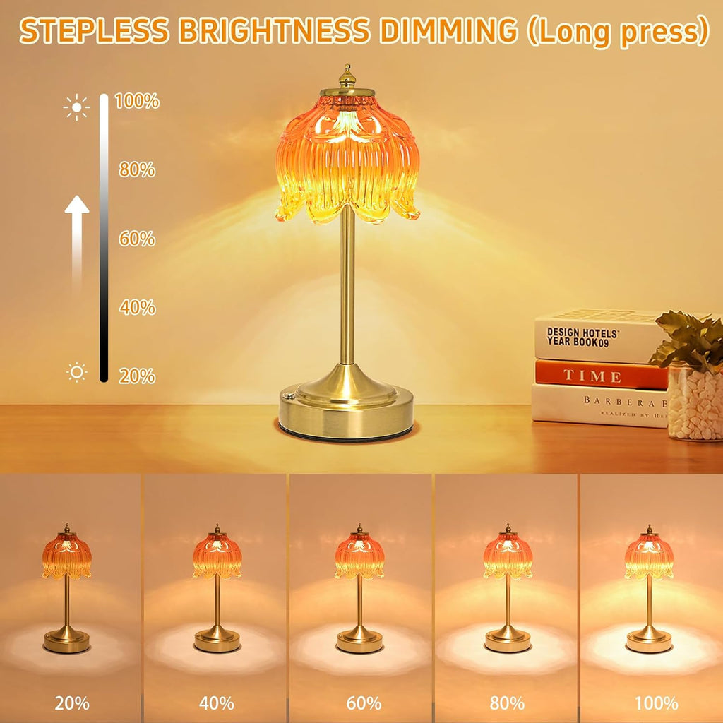 Crkwos Cordless Lotus Flower Table Lamp, 5200mAh Rechargeable Battery Operated Portable Lamp, 3-Color Dimmable Touch Control Small D…
