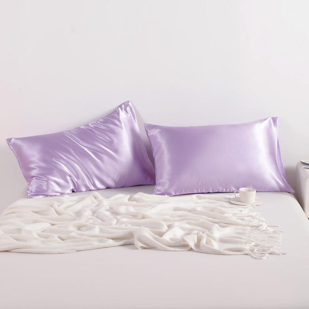 Ntbay 2 Pack Satin King Pillowcases for Hair and Skin, Luxurious and Silky Pillow Cases with Envelope Closure, 20x40 Inches, Light Purple 2…
